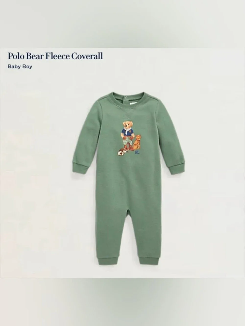 Ralph Lauren Green Bear-Print One-Piece for Kids